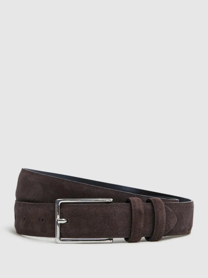 REISS Belts Men Suede Belt Chocolate