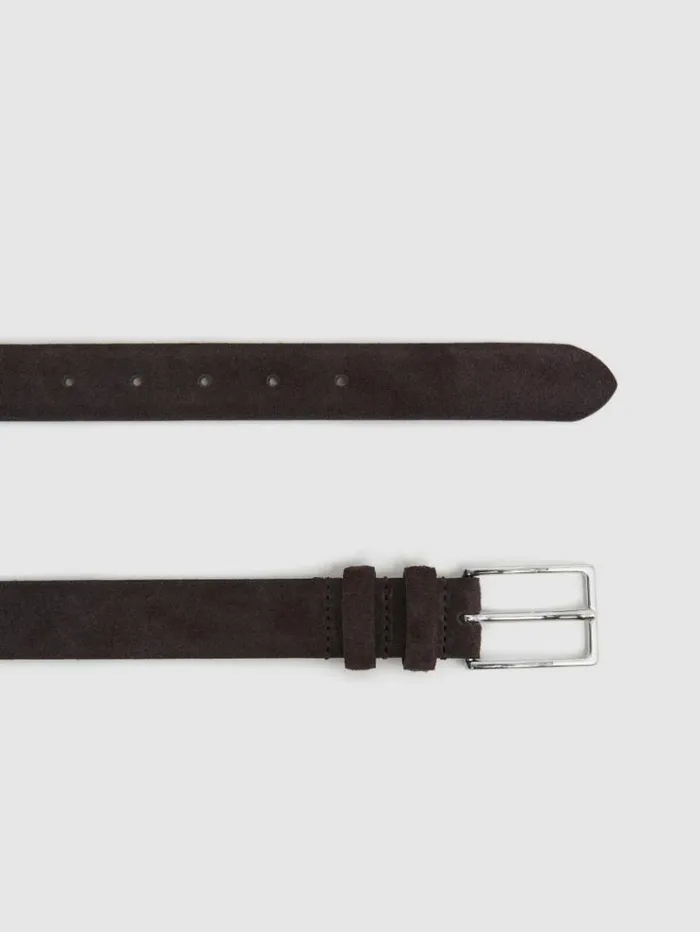 REISS Belts Men Suede Belt Chocolate
