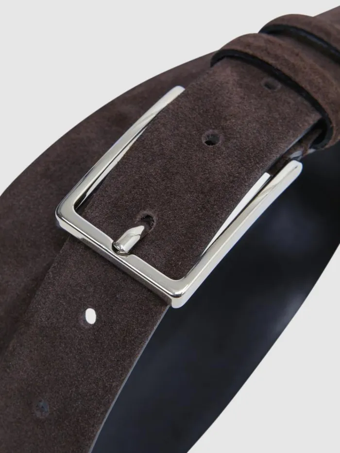 REISS Belts Men Suede Belt Chocolate