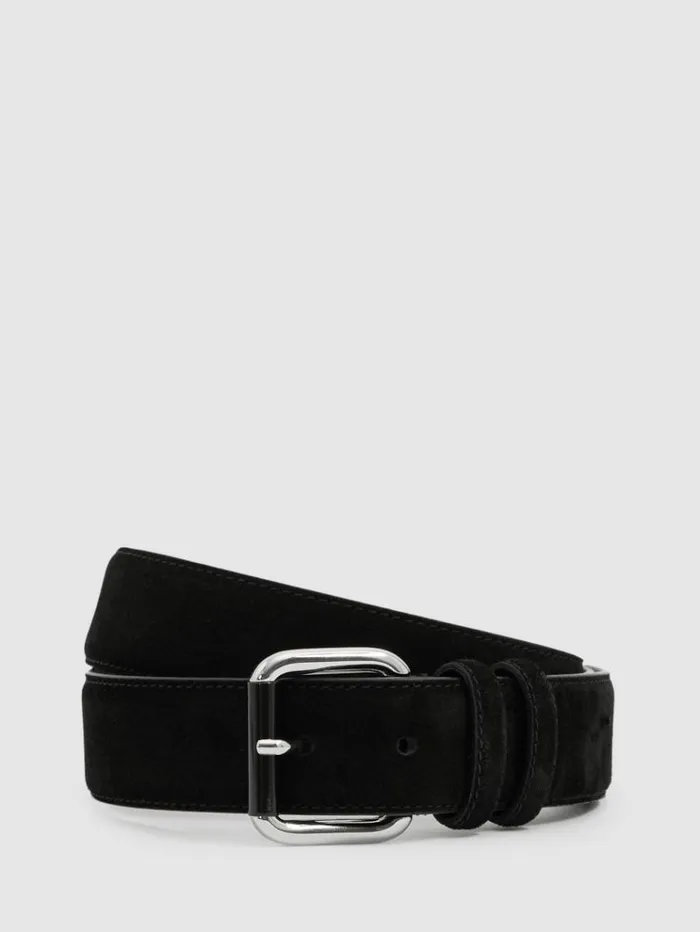 REISS Belts Men Suede Roller Bar Belt Black