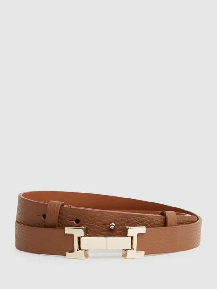 REISS Belts Women Leather Square Hinge Belt Tan