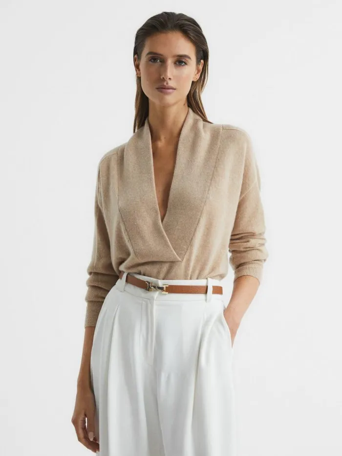 REISS Belts Women Leather Square Hinge Belt Tan