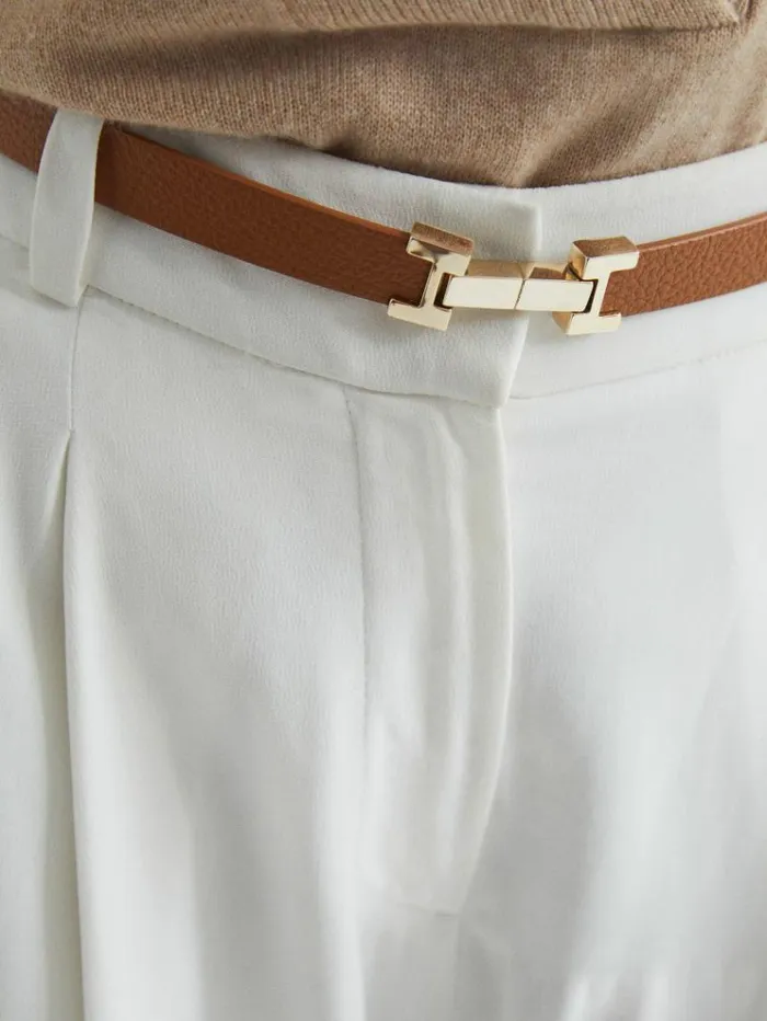 REISS Belts Women Leather Square Hinge Belt Tan