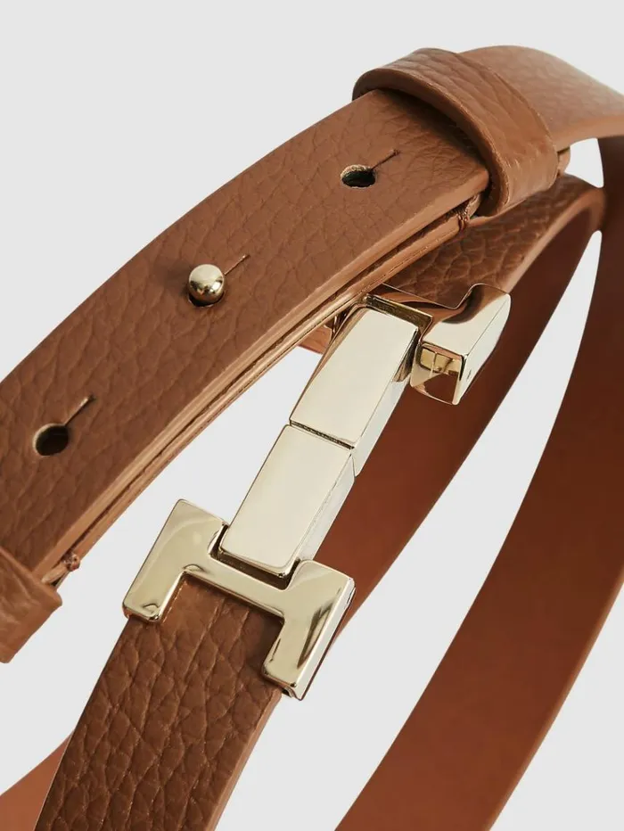 REISS Belts Women Leather Square Hinge Belt Tan
