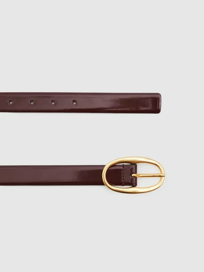 REISS Belts Women Patent Leather Oval Buckle Belt Oxblood