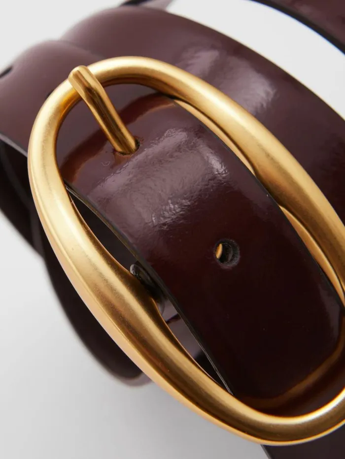 REISS Belts Women Patent Leather Oval Buckle Belt Oxblood