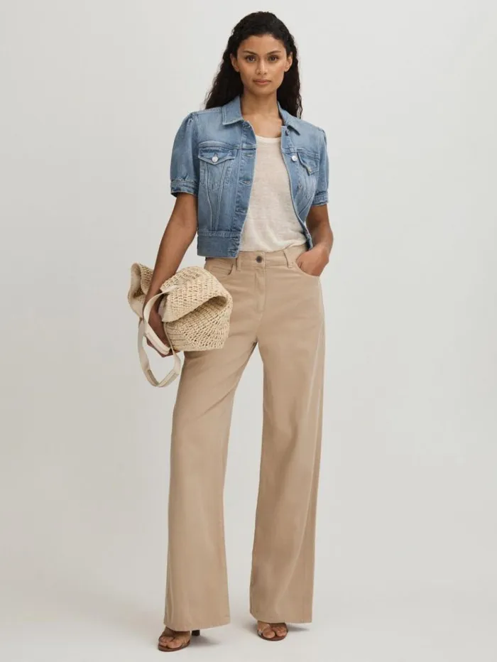 REISS Blazers and Jackets Women Paige Cropped Denim Shirt Lowen Blue