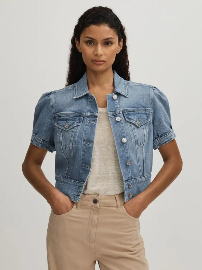 REISS Blazers and Jackets Women Paige Cropped Denim Shirt Lowen Blue