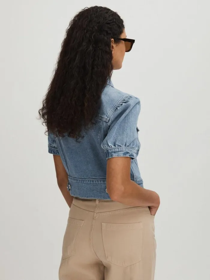 REISS Blazers and Jackets Women Paige Cropped Denim Shirt Lowen Blue