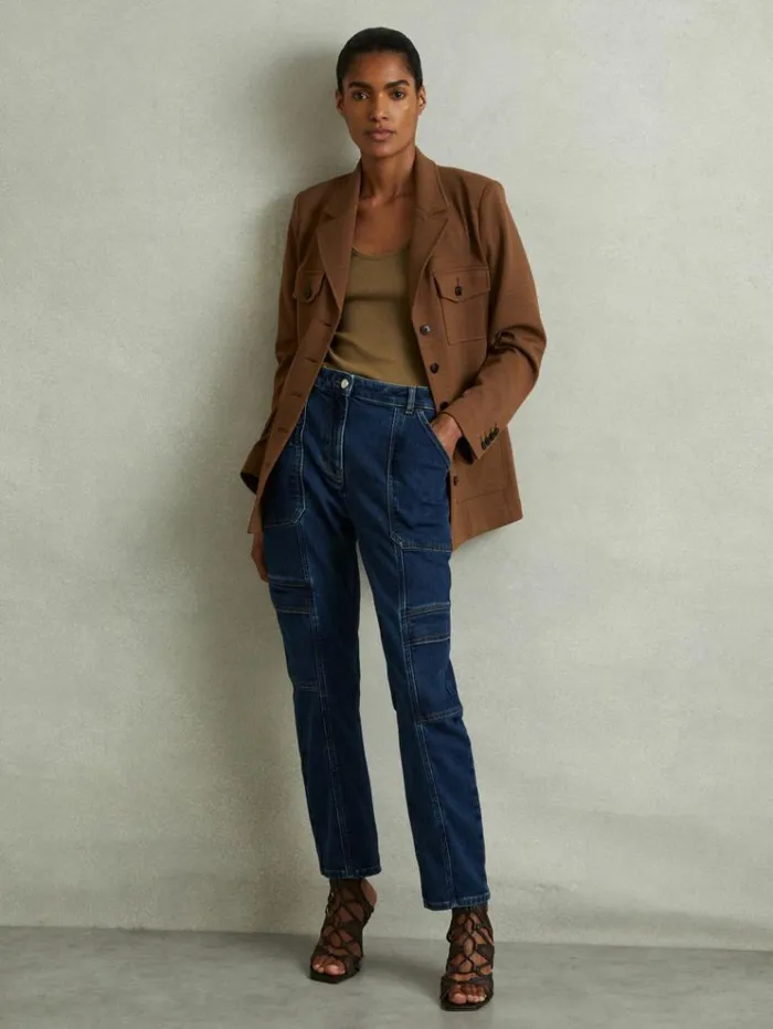 REISS Blazers and Jackets Women Ponte ButtonThrough Overshirt Dark Camel