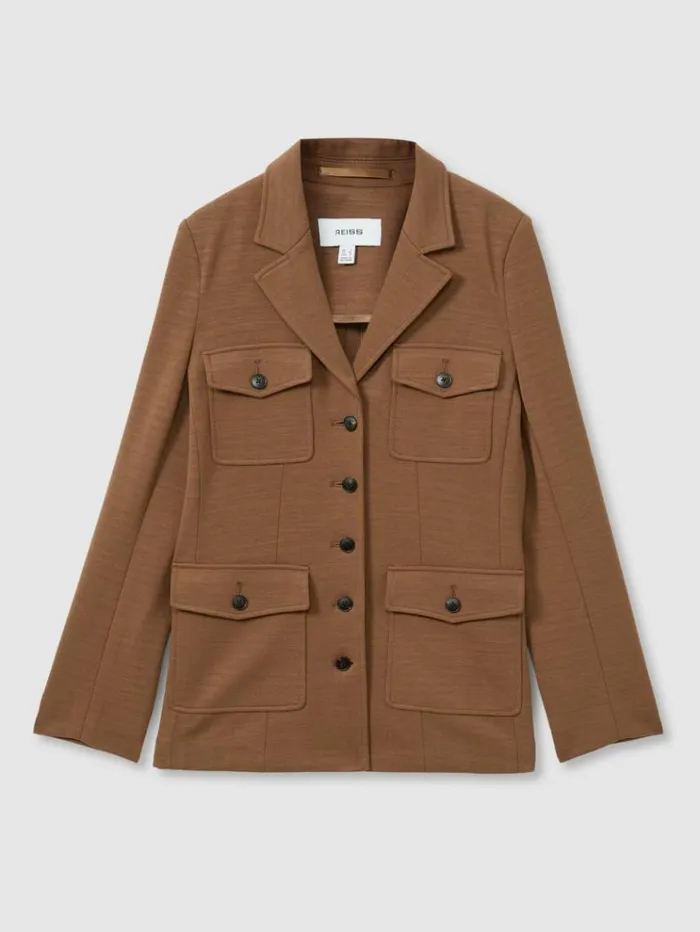 REISS Blazers and Jackets Women Ponte ButtonThrough Overshirt Dark Camel