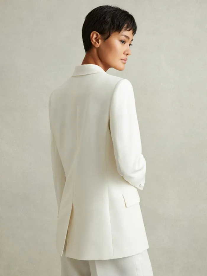 REISS Blazers and Jackets Women Wool Blend Double Breasted Tux Blazer White