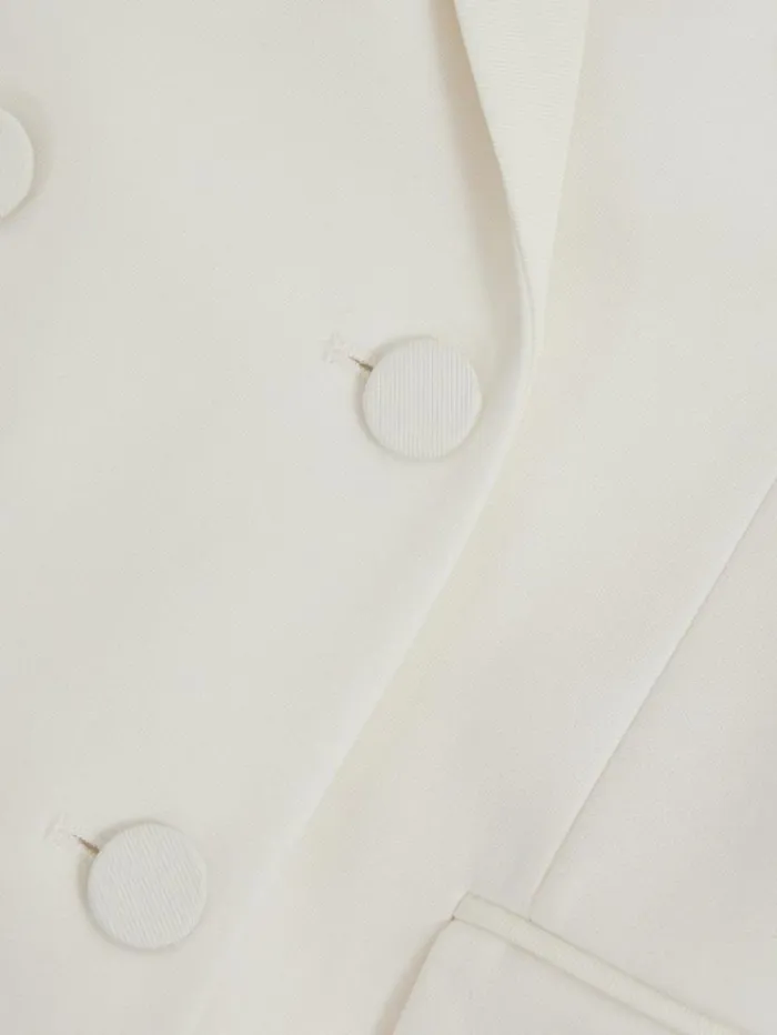 REISS Blazers and Jackets Women Wool Blend Double Breasted Tux Blazer White