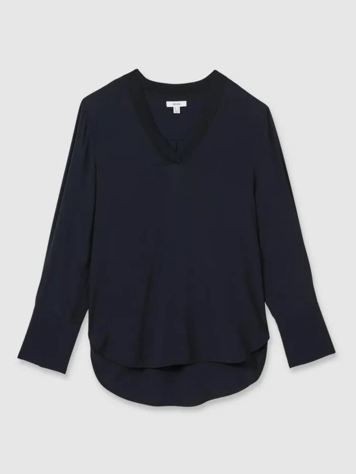 REISS Blouses and Shirts Women Relaxed HighLow VNeck Top Navy