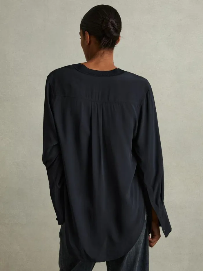 REISS Blouses and Shirts Women Relaxed HighLow VNeck Top Navy
