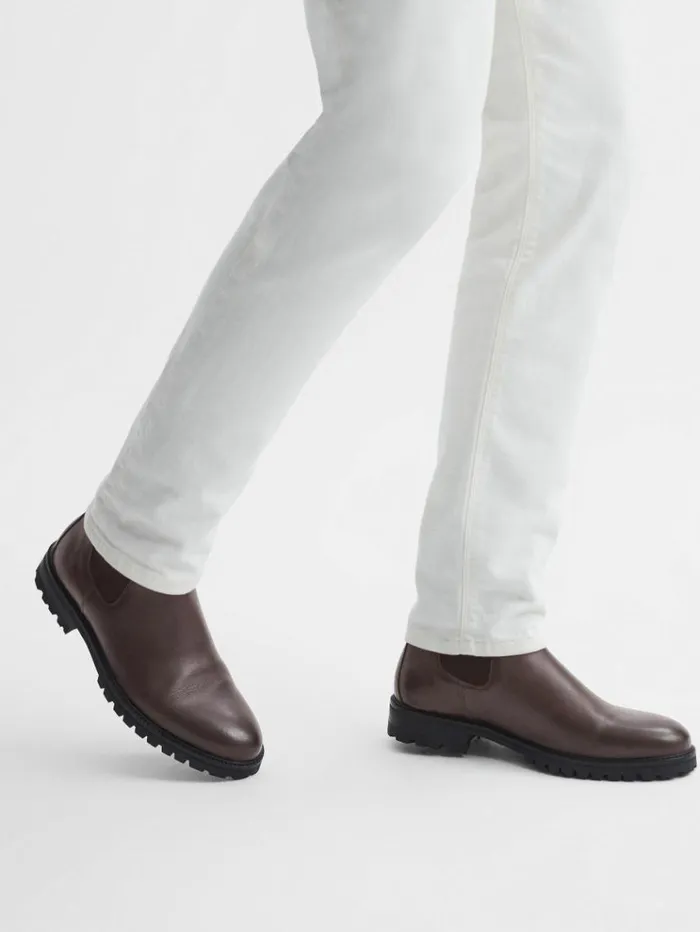 REISS Boots Men Leather Chelsea Boots Chocolate