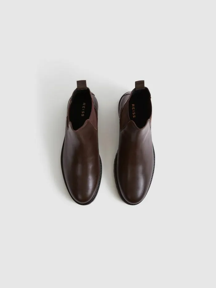 REISS Boots Men Leather Chelsea Boots Chocolate