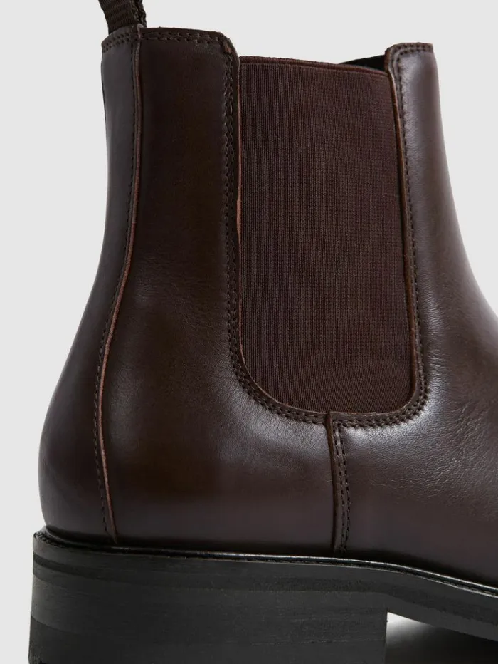 REISS Boots Men Leather Chelsea Boots Chocolate