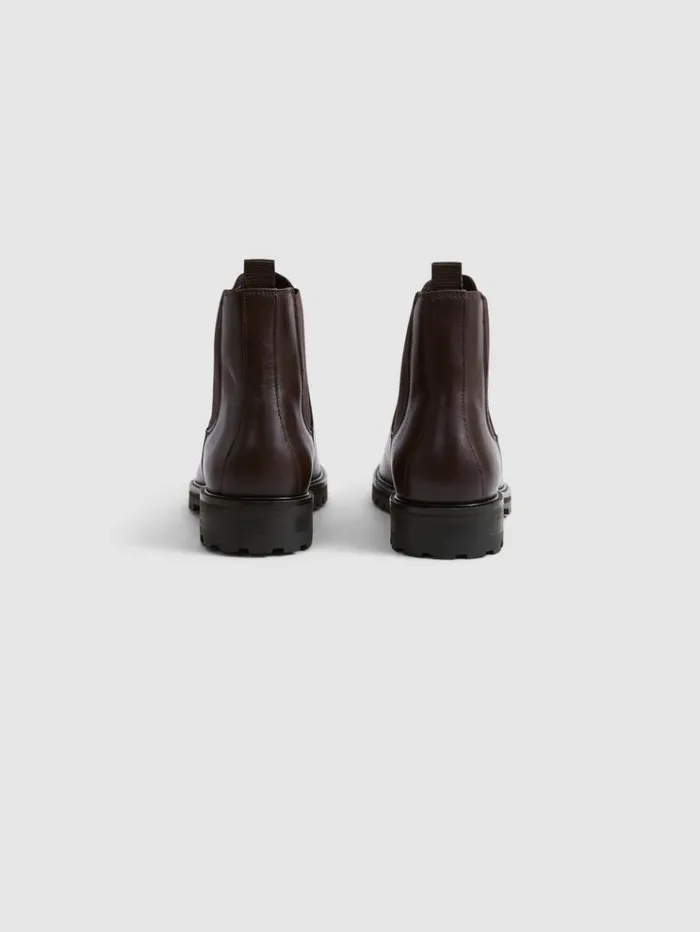 REISS Boots Men Leather Chelsea Boots Chocolate