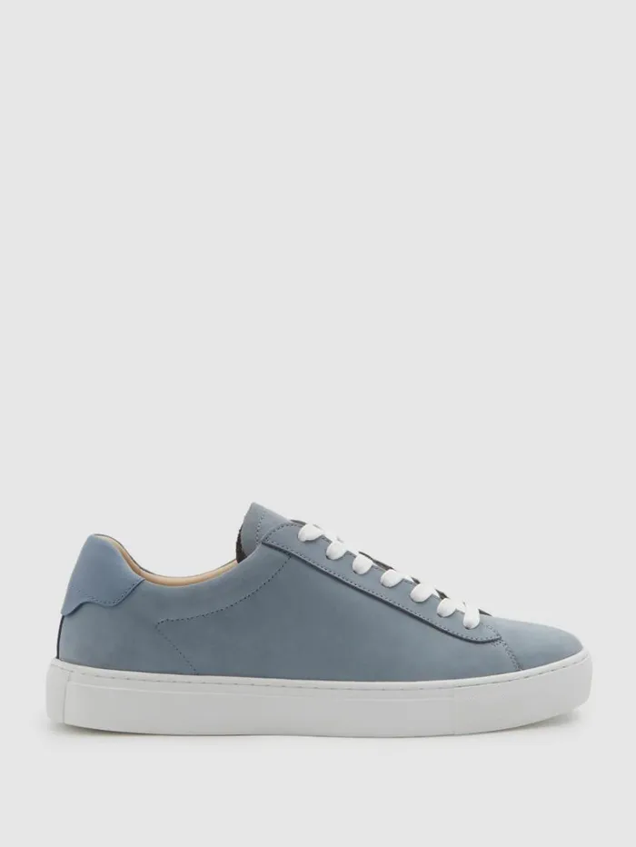 REISS Casual Shoes Men Nubuck Leather Low Top Trainers Sky Blue