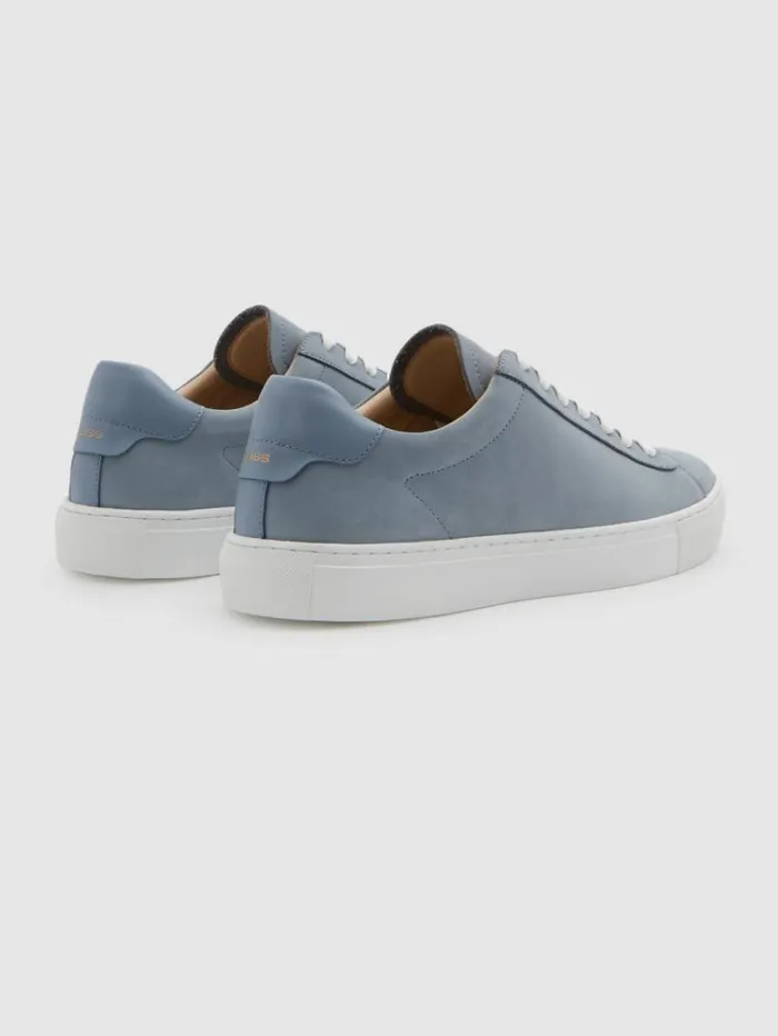REISS Casual Shoes Men Nubuck Leather Low Top Trainers Sky Blue