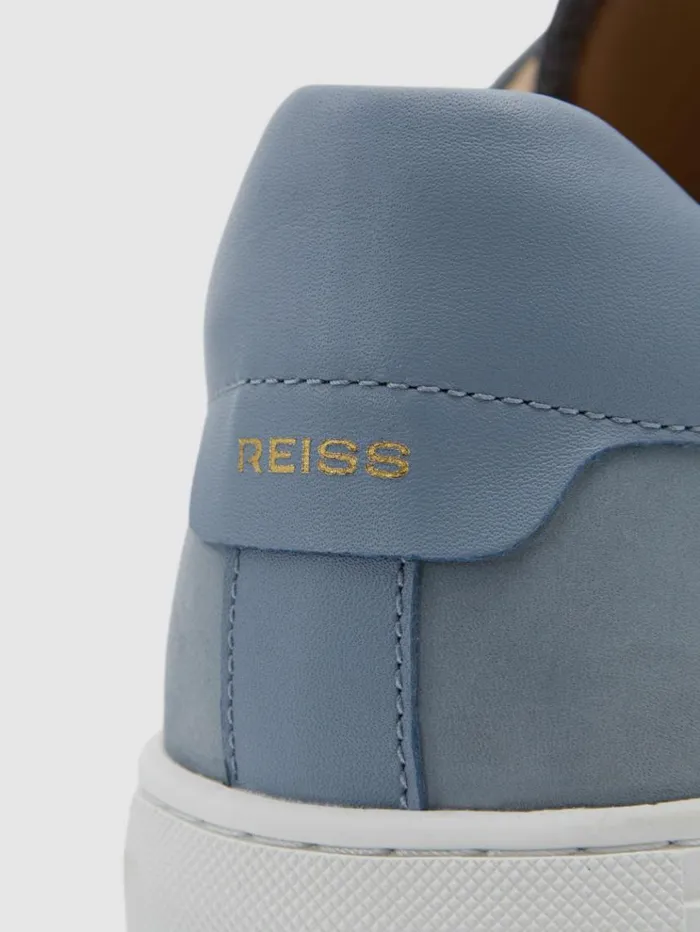 REISS Casual Shoes Men Nubuck Leather Low Top Trainers Sky Blue