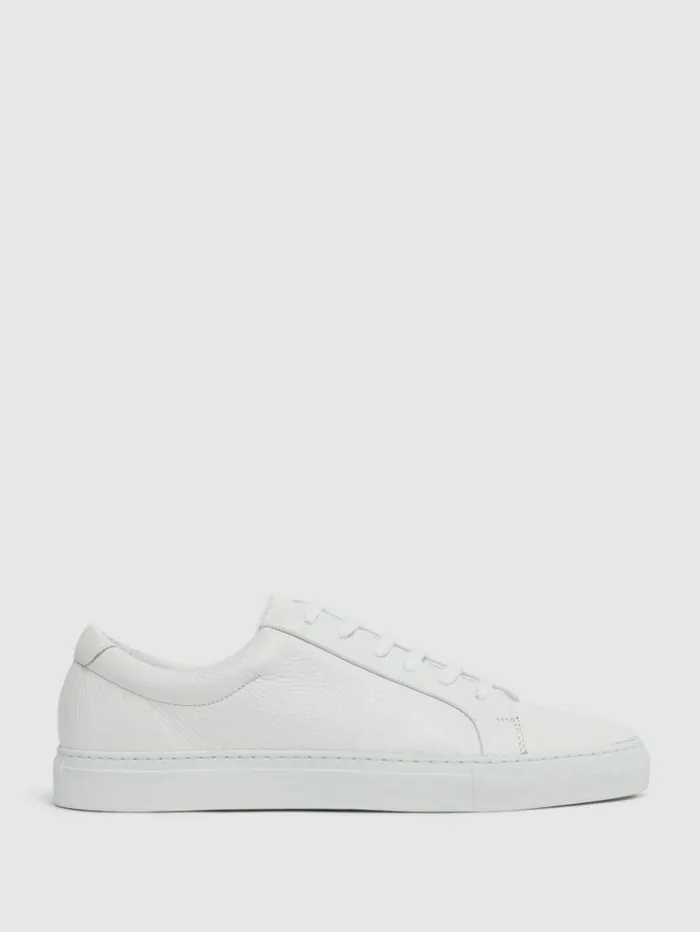 REISS Casual Shoes Men Tumbled Leather Trainers White