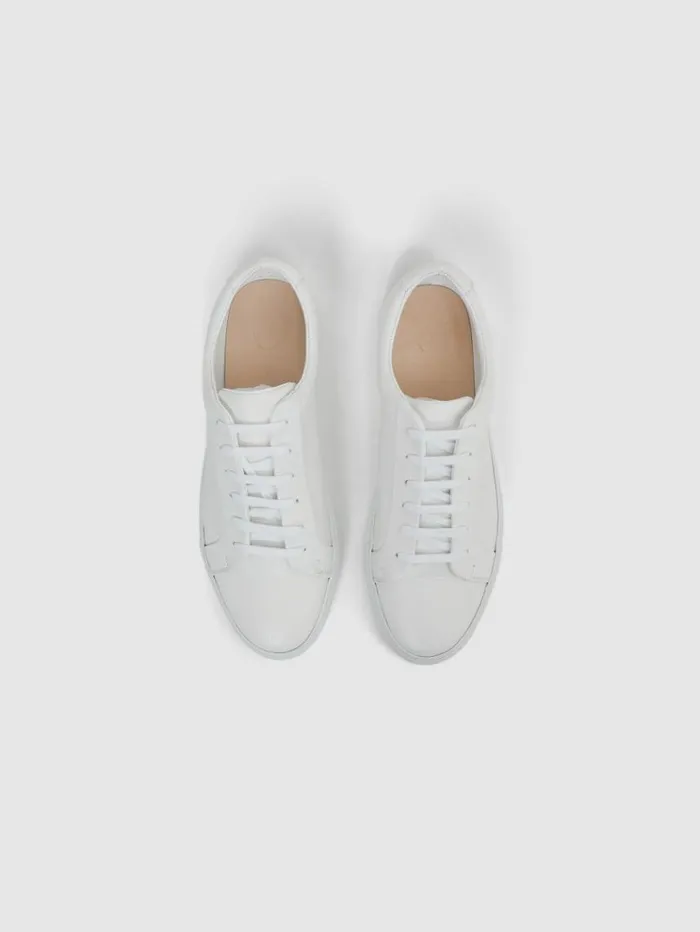 REISS Casual Shoes Men Tumbled Leather Trainers White