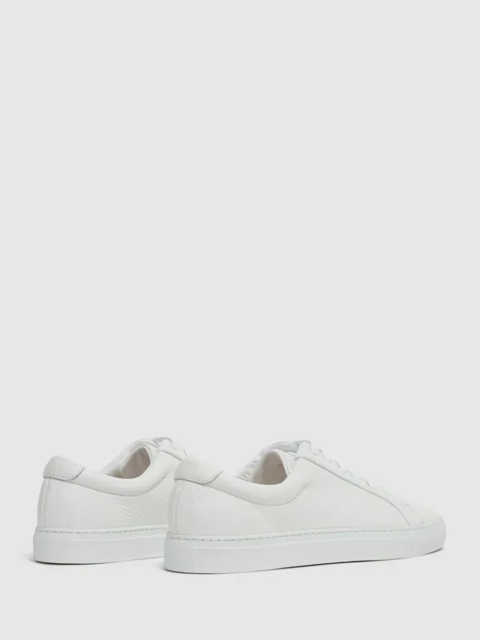 REISS Casual Shoes Men Tumbled Leather Trainers White