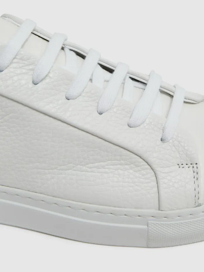 REISS Casual Shoes Men Tumbled Leather Trainers White