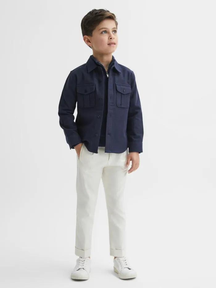 REISS Coats and Jackets Children Brushed Cotton Patch Pocket Overshirt Eclipse Blue
