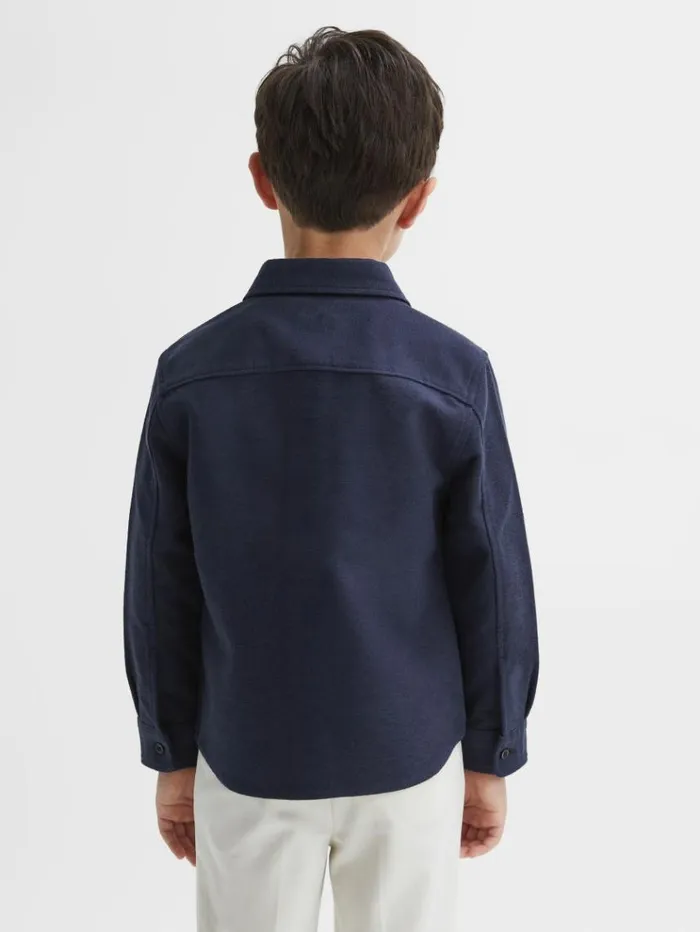 REISS Coats and Jackets Children Brushed Cotton Patch Pocket Overshirt Eclipse Blue