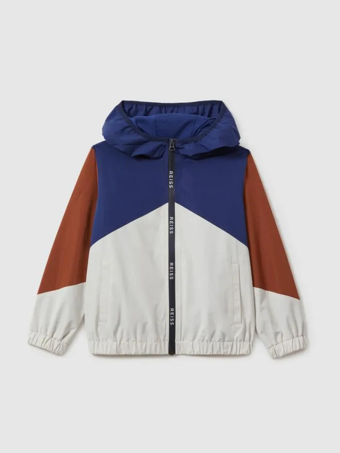 REISS Coats and Jackets Children Colourblock Hooded Mac Stonebluetobacco