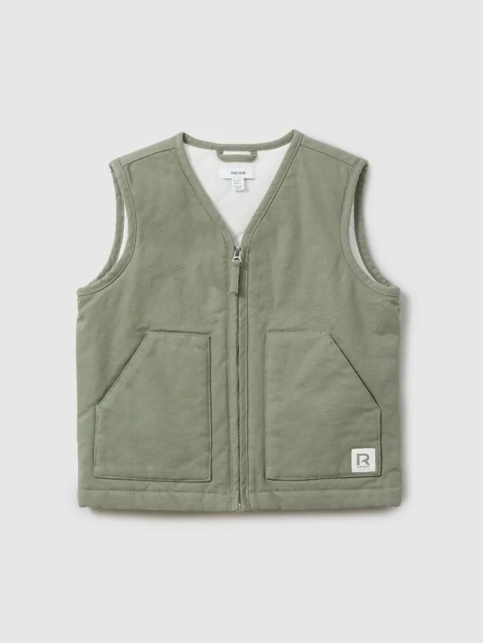 REISS Coats and Jackets Children Cotton Quilted Gilet Sage Green