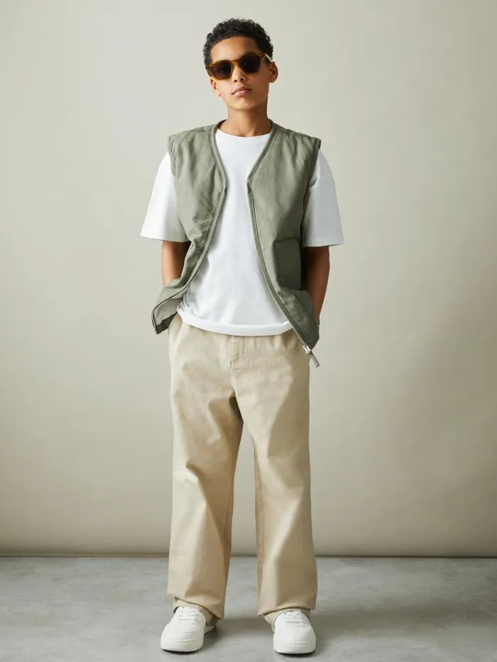 REISS Coats and Jackets Children Cotton Quilted Gilet Sage Green
