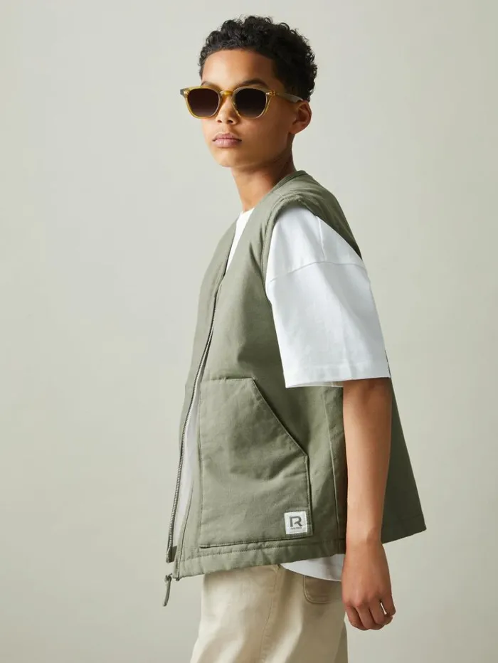 REISS Coats and Jackets Children Cotton Quilted Gilet Sage Green