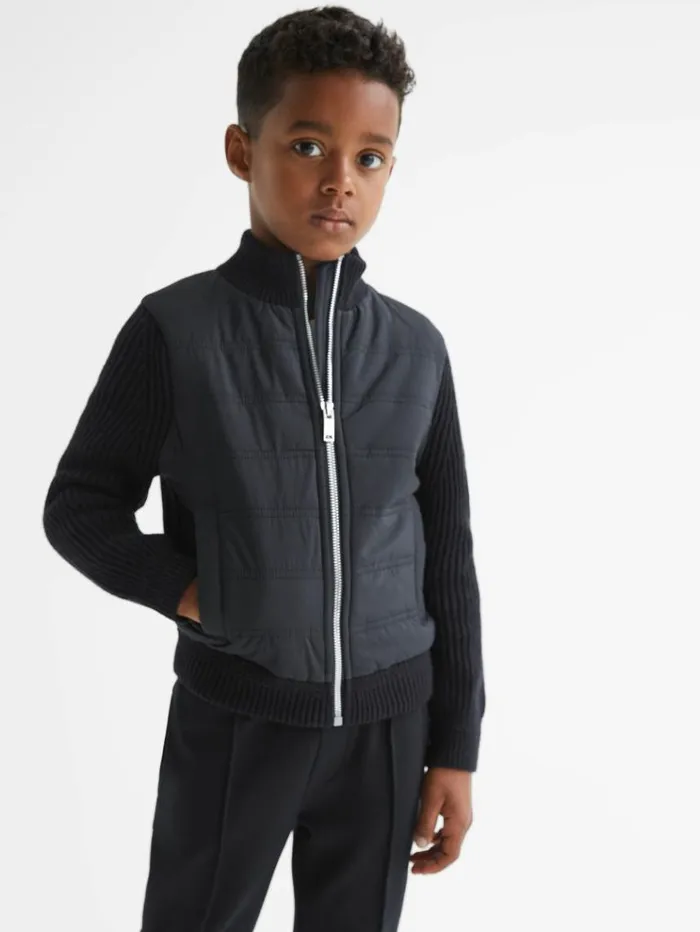 REISS Coats and Jackets Children Hybrid Zip Through Quilted Jacket Navy
