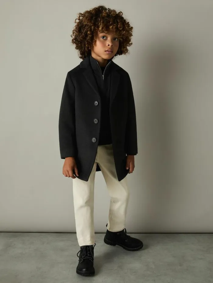 REISS Coats and Jackets Children Single Breasted Overcoat Black