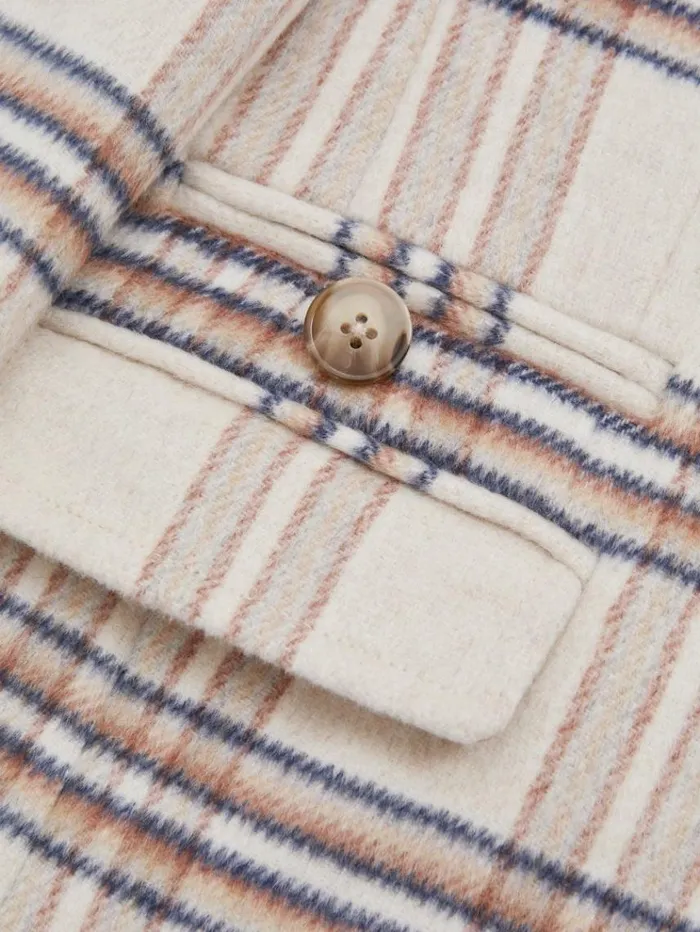 REISS Coats and Jackets Children Wool Blend Checked Asymmetric Funnel Neck Coat Brown