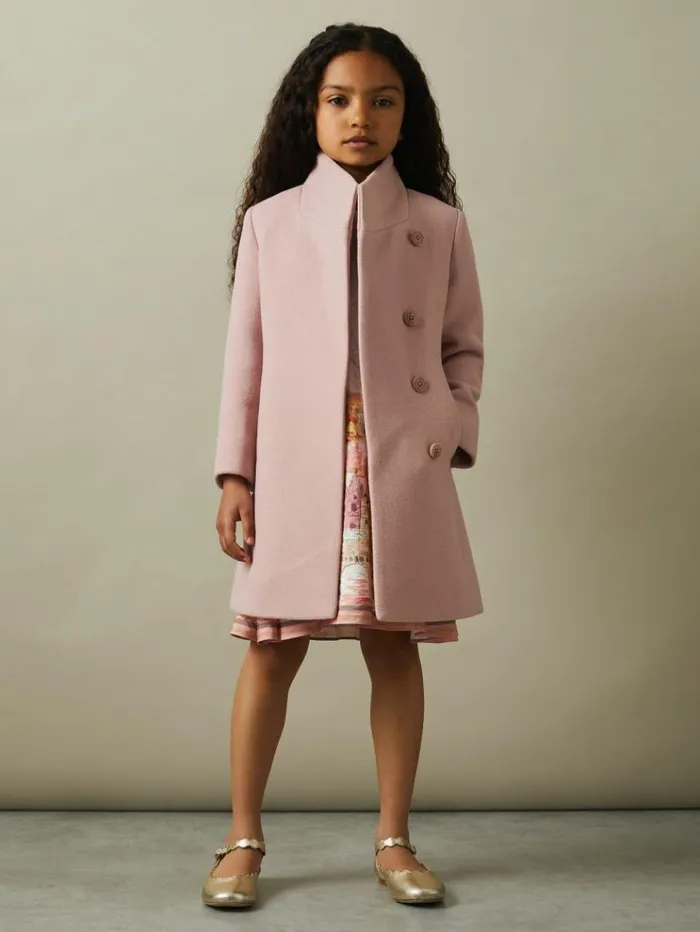 REISS Coats and Jackets Children Wool Blend Funnel Neck Coat Pink