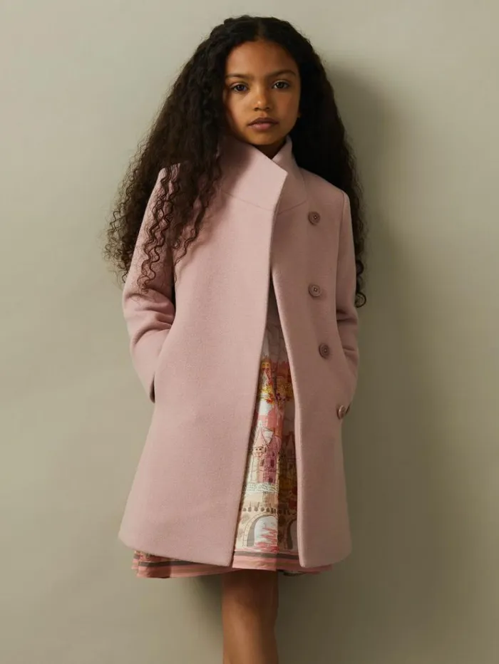 REISS Coats and Jackets Children Wool Blend Funnel Neck Coat Pink