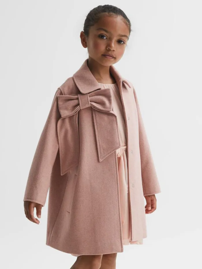 REISS Coats and Jackets Children Wool Bow Detail Coat Pink