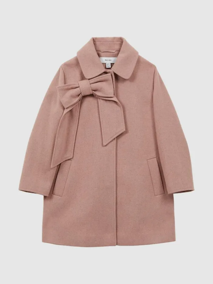 REISS Coats and Jackets Children Wool Bow Detail Coat Pink