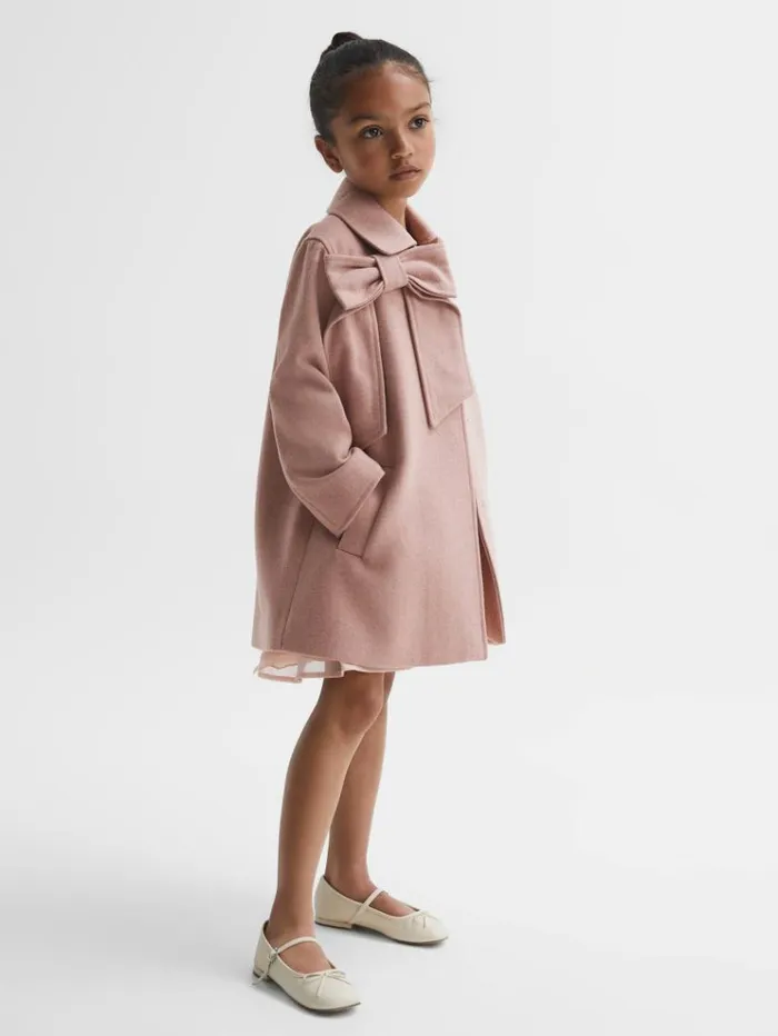 REISS Coats and Jackets Children Wool Bow Detail Coat Pink