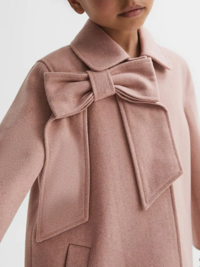 REISS Coats and Jackets Children Wool Bow Detail Coat Pink