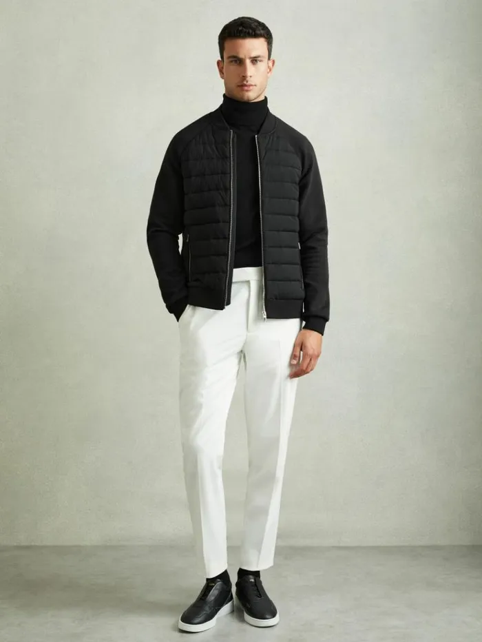 REISS Coats and Jackets Men Hybrid Quilt RaglanSleeve Bomber Jacket Black
