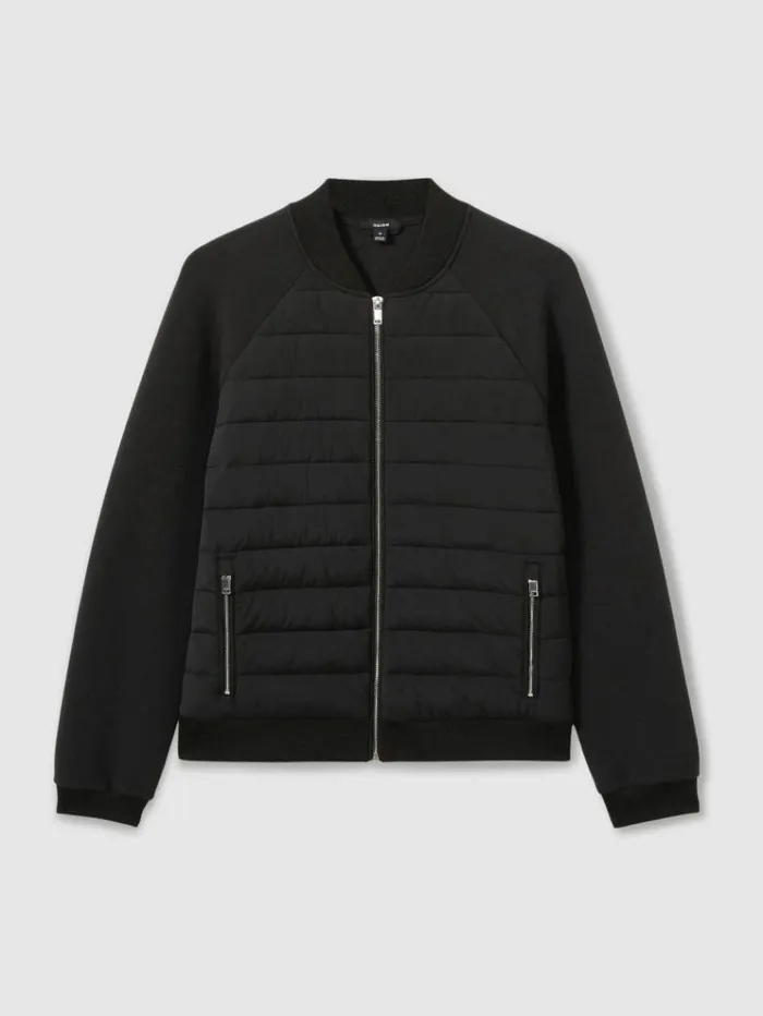 REISS Coats and Jackets Men Hybrid Quilt RaglanSleeve Bomber Jacket Black