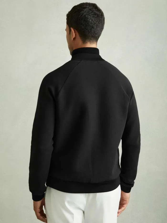 REISS Coats and Jackets Men Hybrid Quilt RaglanSleeve Bomber Jacket Black