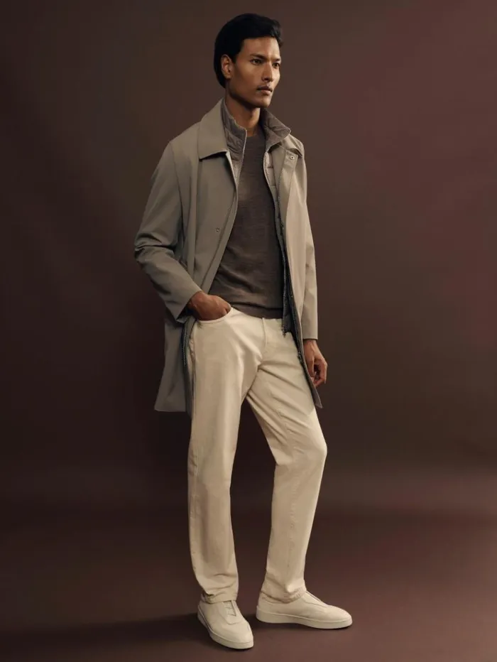 REISS Coats and Jackets Men Hybrid Removable Funnel Neck Overcoat Taupe