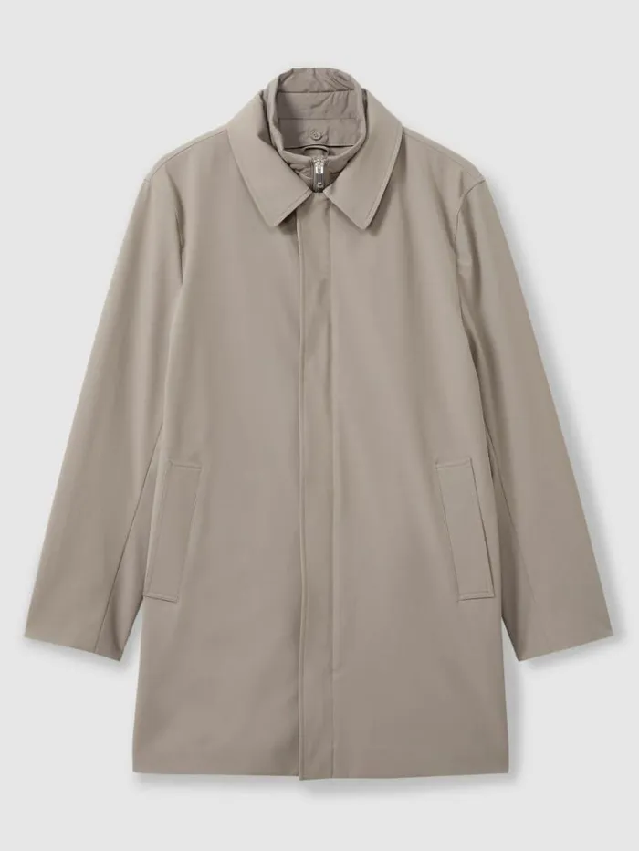 REISS Coats and Jackets Men Hybrid Removable Funnel Neck Overcoat Taupe